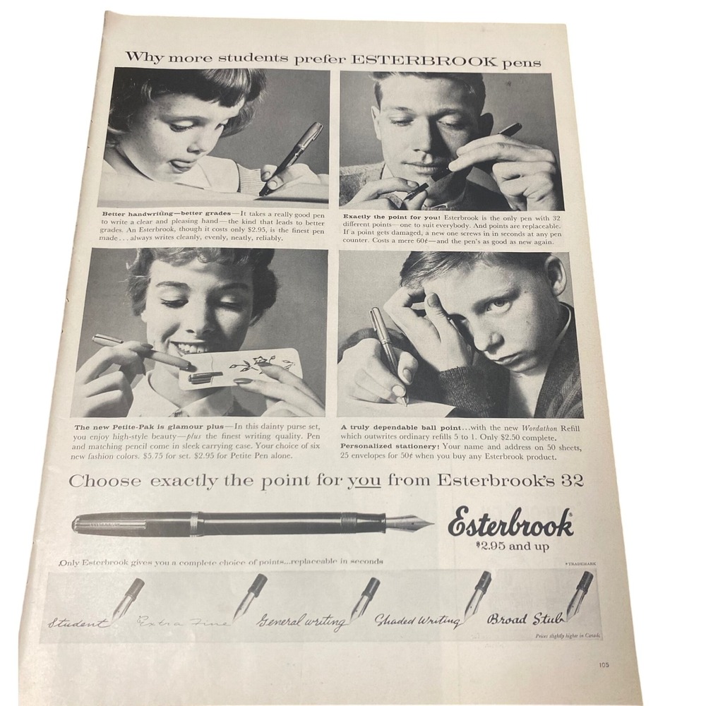 Vintage 1957 Esterbrook Pen Ad & West Side Story Broadway Musical Print